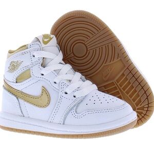 Kids Nike Air Jordan 1 Retro High Top ‘Metallic Gold' Sneakers Size 9C Youth